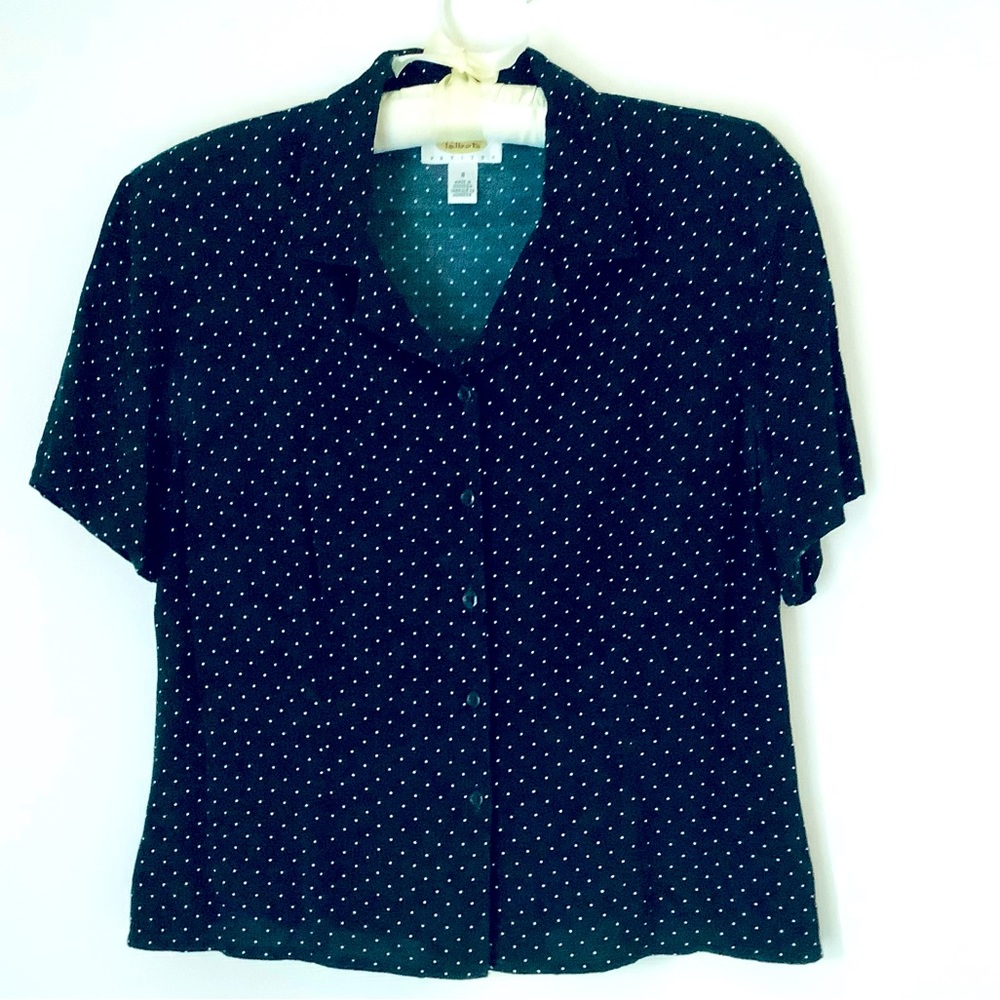 Talbots black, white polka dot top. Size S